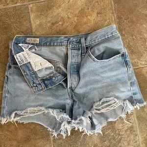 Levi's Blue Distressed Jean Shorts Relaxed Fit